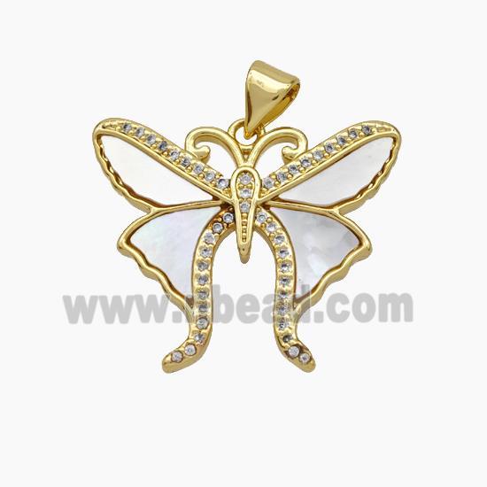 Copper Butterfly Pendant Pave Shell Zirconia Gold Plated