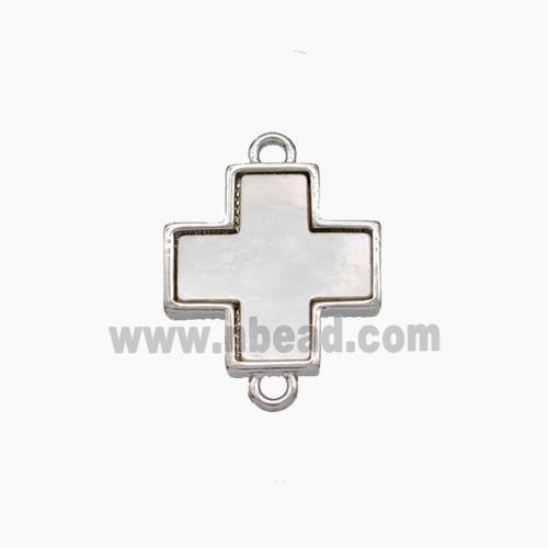 Copper Cross Connector Pave Shell Platinum Plated