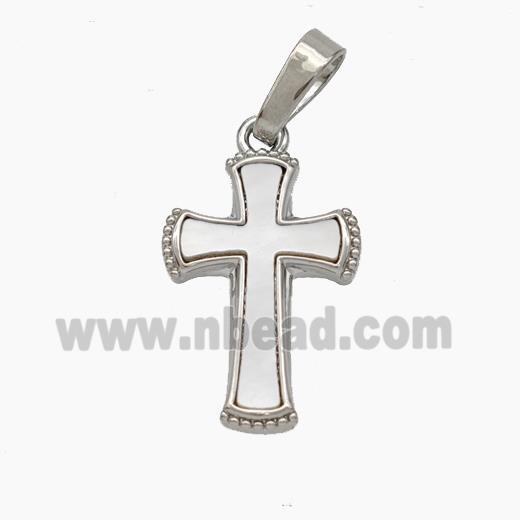 Copper Cross Pendant Pave Shell Platinum Plated