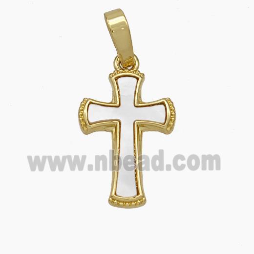 Copper Cross Pendant Pave Shell Gold Plated