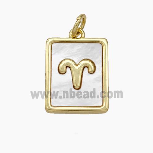 Copper Rectangle Pendant Pave Shell Zodiac Aries 18K Gold Plated