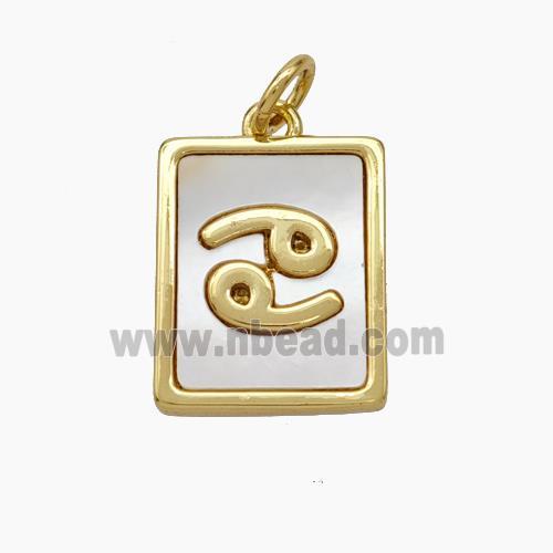 Copper Rectangle Pendant Pave Shell Zodiac Cancer 18K Gold Plated