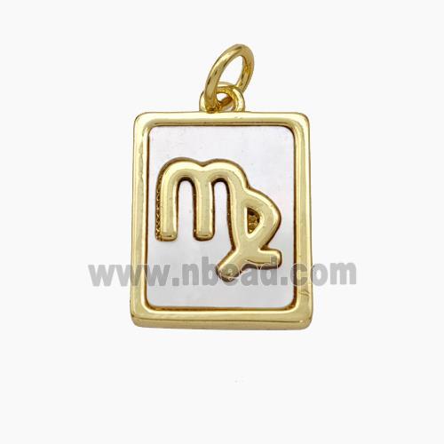 Copper Rectangle Pendant Pave Shell Zodiac Virgo 18K Gold Plated