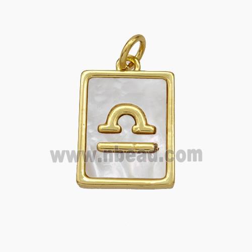 Copper Rectangle Pendant Pave Shell Zodiac Libra 18K Gold Plated