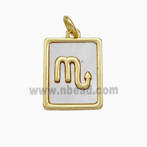 Copper Rectangle Pendant Pave Shell Zodiac Scorpio 18K Gold Plated