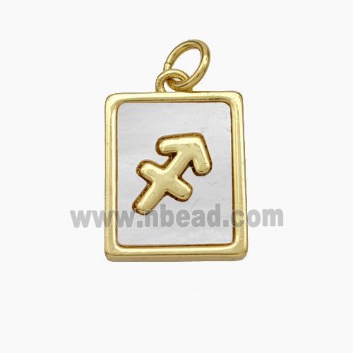 Copper Rectangle Pendant Pave Shell Zodiac Sagittarius 18K Gold Plated