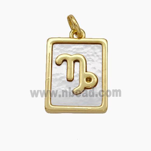 Copper Rectangle Pendant Pave Shell Zodiac Capricorn 18K Gold Plated