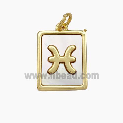 Copper Rectangle Pendant Pave Shell Zodiac Pisces 18K Gold Plated