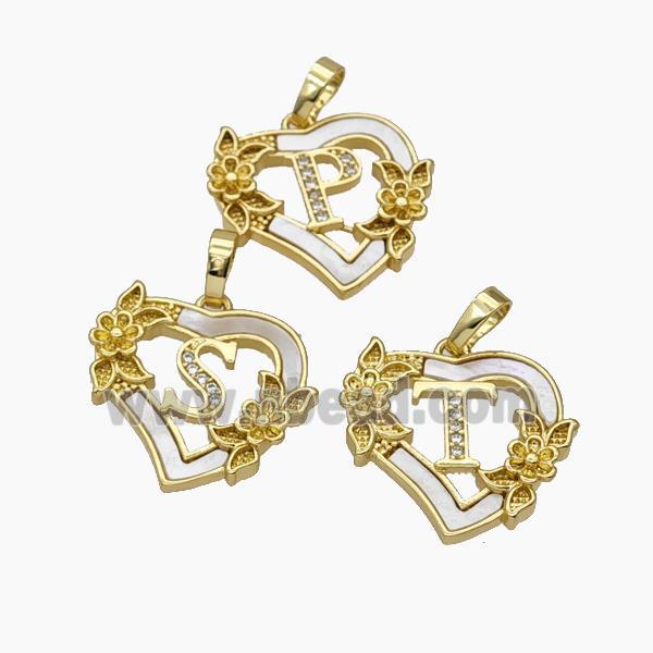 Copper Heart Pendant Pave Shell Zirconia Letter Flower 18K Gold Plated Mix