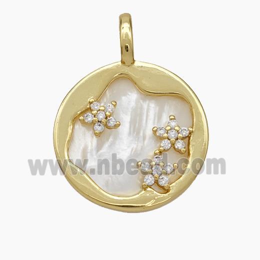 Copper Flower Pendant Pave Shell Zirconia 18K Gold Pated