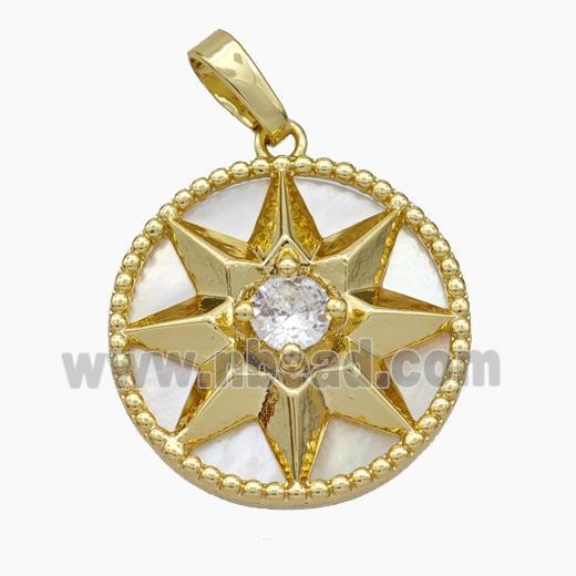 Copper Star Pendant Pave Shell Zirconia 18K Gold Pated