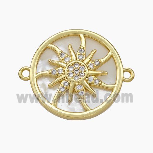 Copper Sun Connector Pave Shell Zirconia 18K Gold Pated