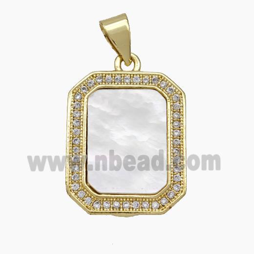 Copper Rectangle Pendant Pave Shell Zirconia 18K Gold Plated