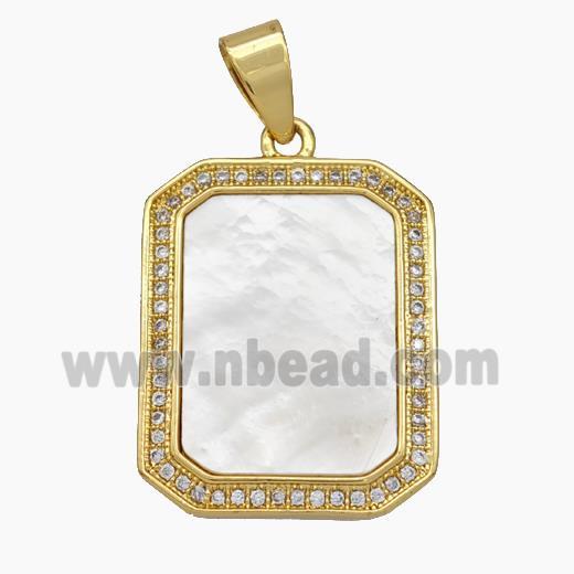 Copper Rectangle Pendant Pave Shell Zirconia 18K Gold Plated