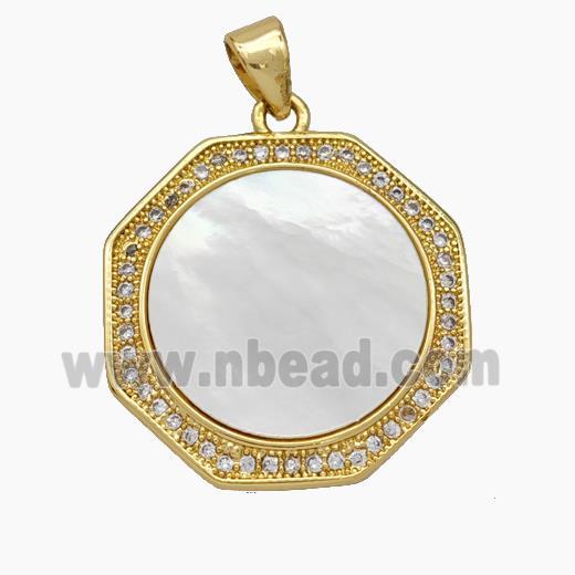 Copper Octagon Pendant Pave Shell Zirconia 18K Gold Plated