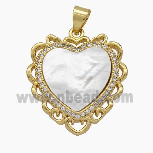 Copper Heart Pendant Pave Shell Zirconia 18K Gold Plated