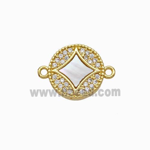 Copper Star Connector Pave Shell Zirconia Circle 18K Gold Plated