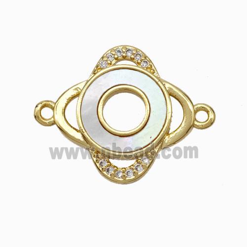 Copper Eye Connector Pave Shell Zirconia 18K Gold Plated