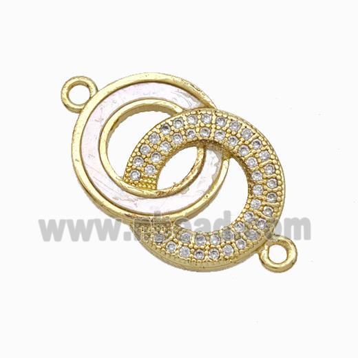 Copper Circle Connector Pave Shell Zirconia Double 18K Gold Plated