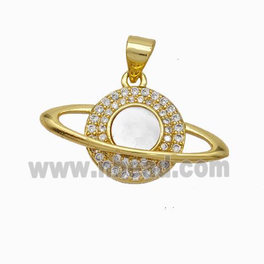 Copper Planet Pendant Pave Shell Zirconia Sun 18K Gold Plated