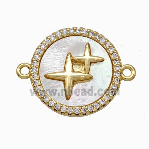 Copper Star Connector Pave Shell Zirconia 18K Gold Plated