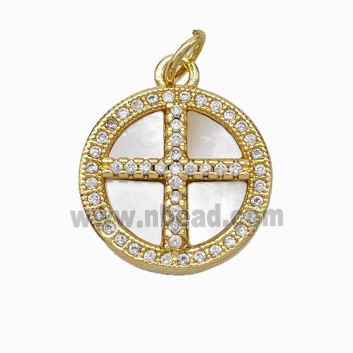 Copper Cross Pendant Pave Shell Zirconia 18K Gold Plated