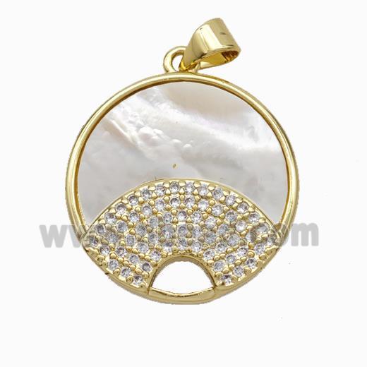 Copper Sun Pendant Pave Shell Zirconia Moon 18K Gold Plated