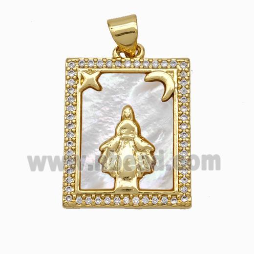 Copper Tarot Card Pendant Pave Shell Zirconia Beauty 18K Gold Plated