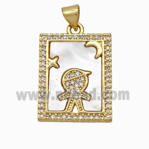 Copper Tarot Card Pendant Pave Shell Zirconia Kids Boy 18K Gold Plated