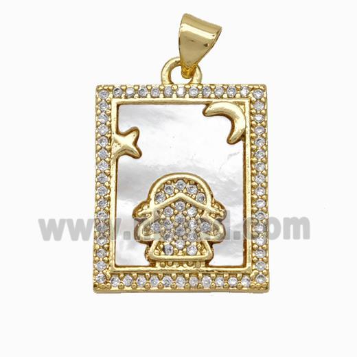 Copper Tarot Card Pendant Pave Shell Zirconia Kids Girl 18K Gold Plated