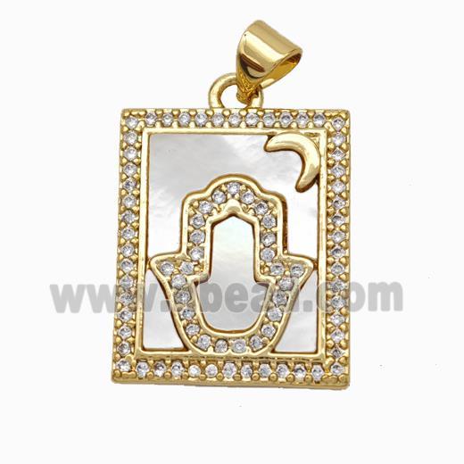 Copper Tarot Card Pendant Pave Shell Zirconia Hand Moon 18K Gold Plated