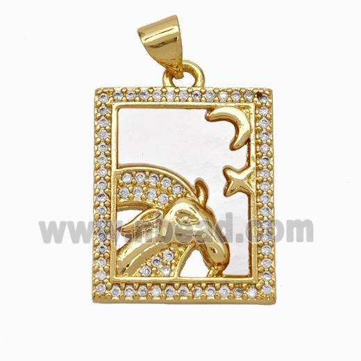 Copper Tarot Card Pendant Pave Shell Zirconia Zodiac Aries 18K Gold Plated