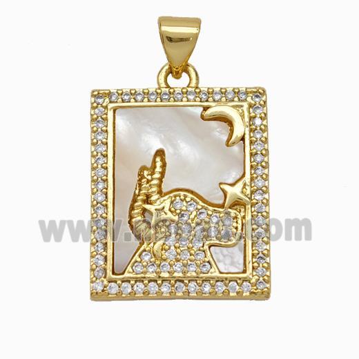 Copper Tarot Card Pendant Pave Shell Zirconia Zodiac Taurus 18K Gold Plated