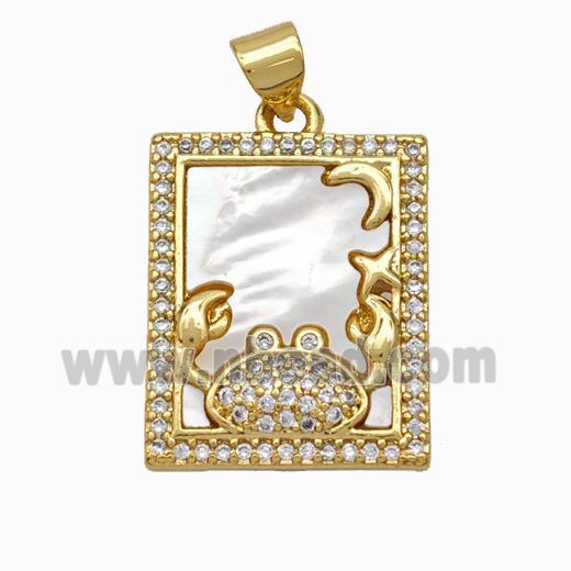 Copper Tarot Card Pendant Pave Shell Zirconia Zodiac Cancer 18K Gold Plated