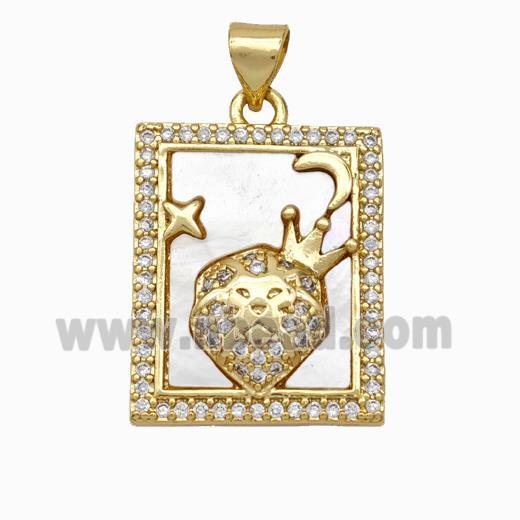 Copper Tarot Card Pendant Pave Shell Zirconia Zodiac Leo 18K Gold Plated