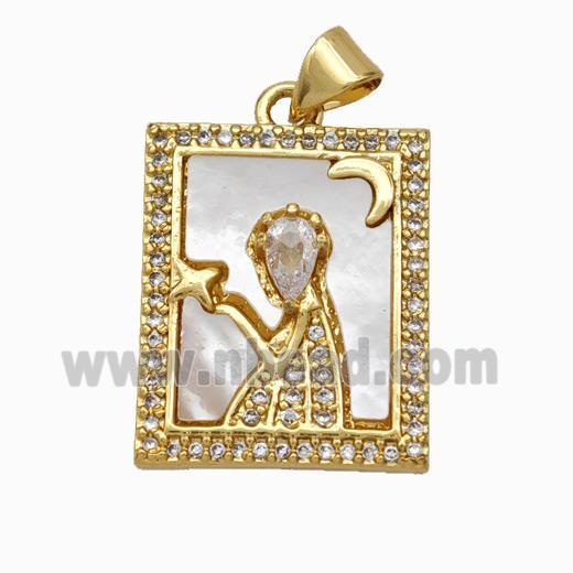 Copper Tarot Card Pendant Pave Shell Zirconia Zodiac Virgo 18K Gold Plated