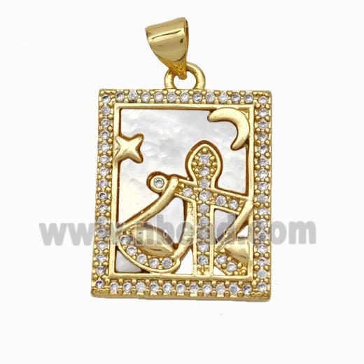 Copper Tarot Card Pendant Pave Shell Zirconia Zodiac Libra 18K Gold Plated