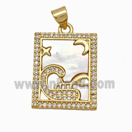 Copper Tarot Card Pendant Pave Shell Zirconia Zodiac Scorpio 18K Gold Plated