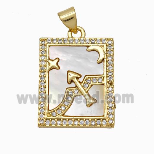 Copper Tarot Card Pendant Pave Shell Zirconia Zodiac Sagittarius 18K Gold Plated