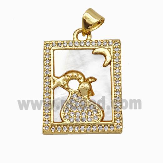 Copper Tarot Card Pendant Pave Shell Zirconia Zodiac Capricorn 18K Gold Plated