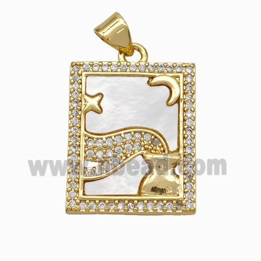 Copper Tarot Card Pendant Pave Shell Zirconia Zodiac Aquarius 18K Gold Plated