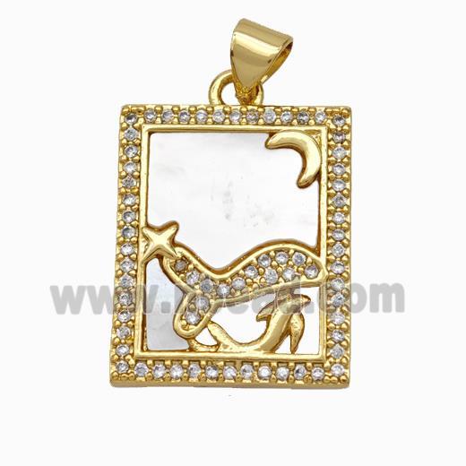 Copper Tarot Card Pendant Pave Shell Zirconia Zodiac Pisces 18K Gold Plated