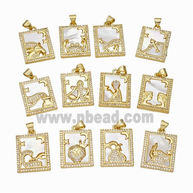 Copper Tarot Card Pendant Pave Shell Zirconia Zodiac 18K Gold Plated Mixed