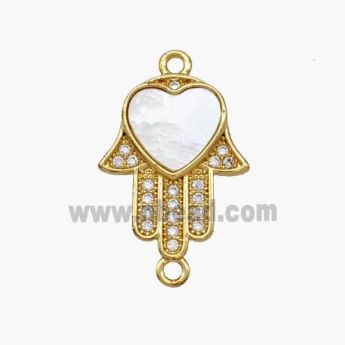 Copper Hand Connector Pave Shell Zirconia Heart 18K Gold Plated