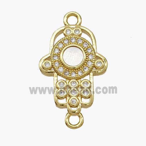 Copper Hand Connector Pave Shell Zirconia 18K Gold Plated