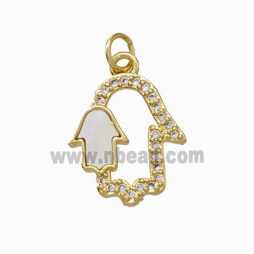 Copper Hand Pendant Pave Shell Zirconia 18K Gold Plated