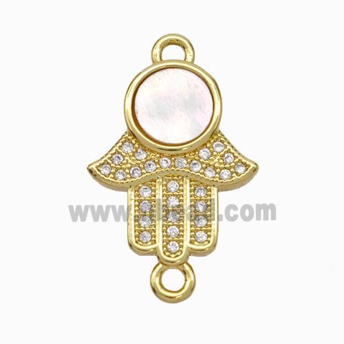 Copper Hand Connector Pave Shell Zirconia Circle 18K Gold Plated