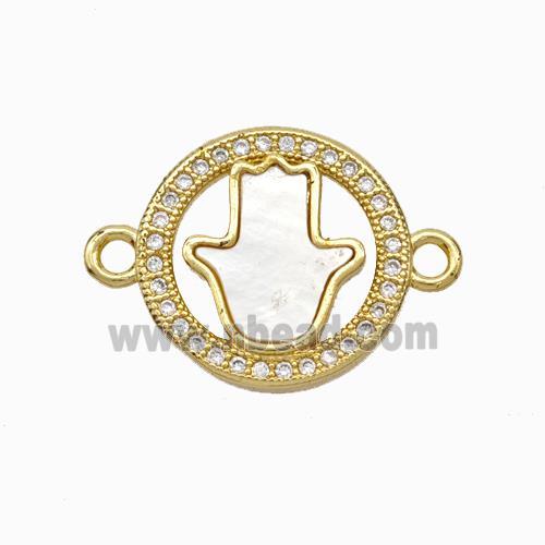 Copper Hand Connector Pave Shell Zirconia Circle 18K Gold Plated