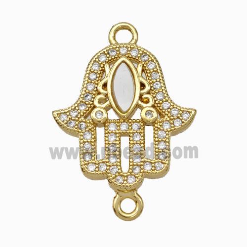 Copper Hand Connector Pave Shell Zirconia Eye 18K Gold Plated