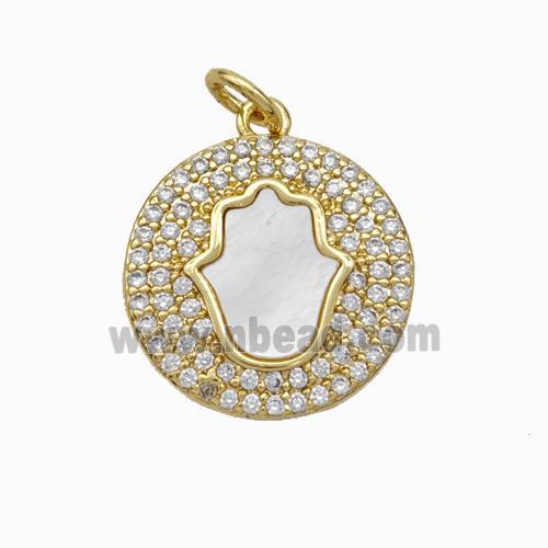 Copper Hand Pendant Pave Shell Zirconia 18K Gold Plated